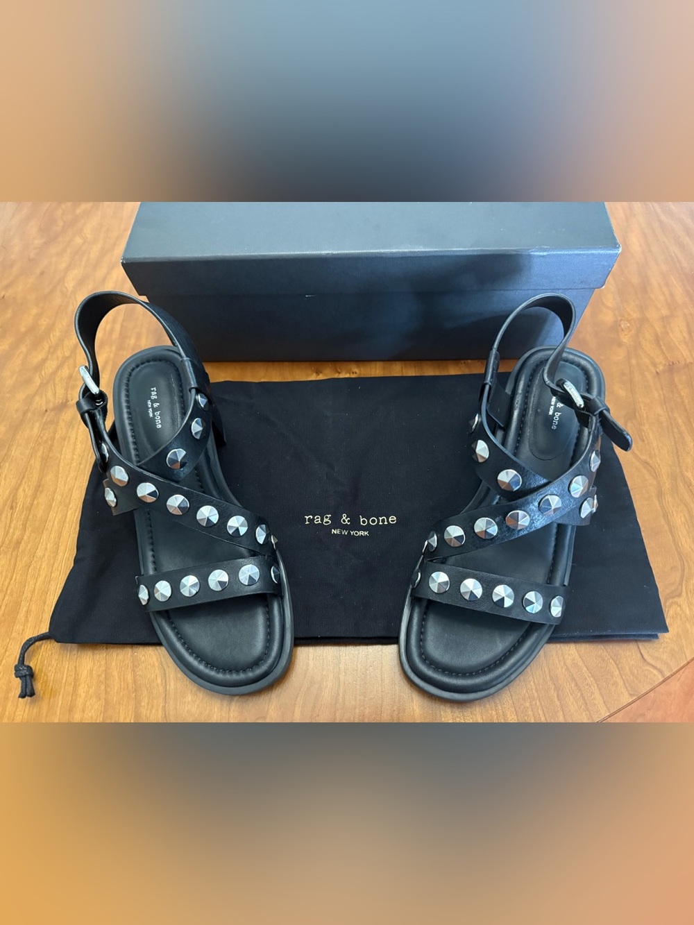 rag & bone Black Leather Studded Sandals